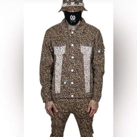 NWT The Hideout Clothing Men’s Tropics Leopard Denim Button Down Jacket - 3XL - Picture 1 of 10